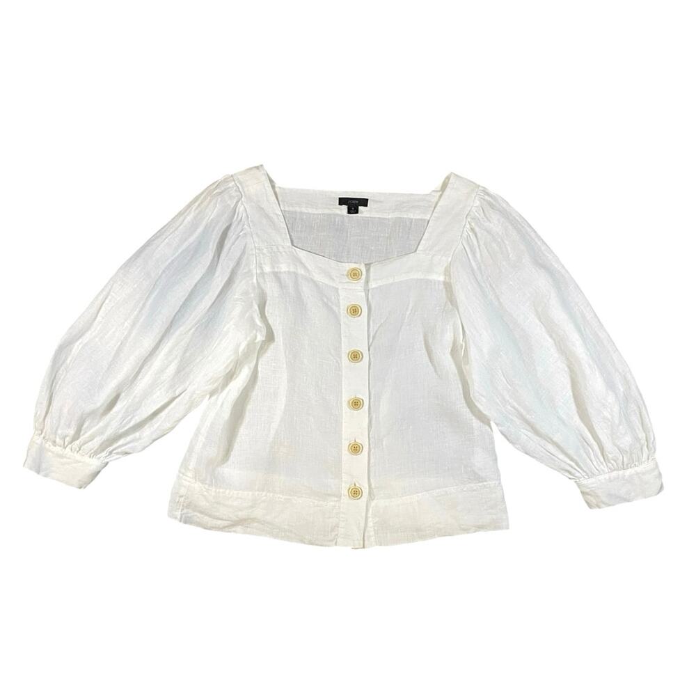 J.Crew Square Neck Button Down Balloon Sleeve Lin… - image 2